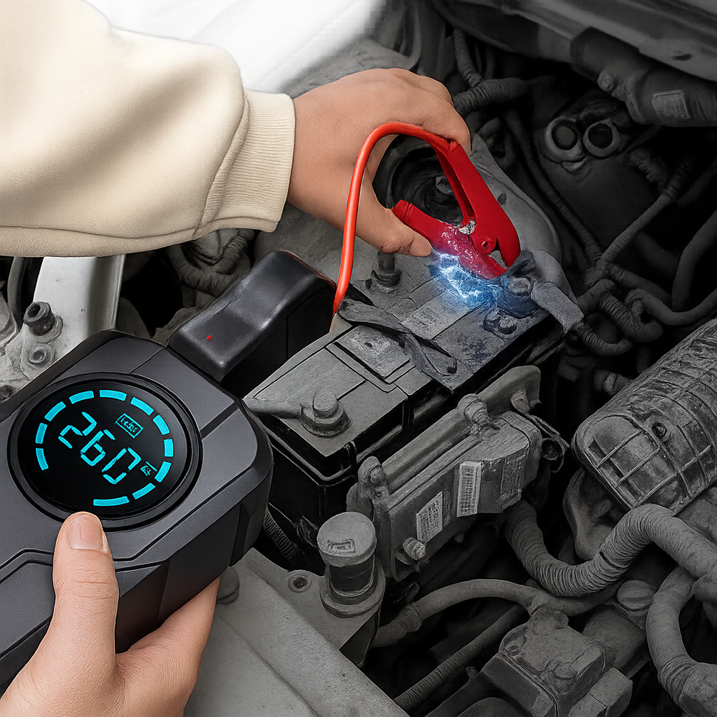 Jump Starter With Air Pump هيكساليفينغ™ جهاز تشغيل البطارية مع منفاخ هواء